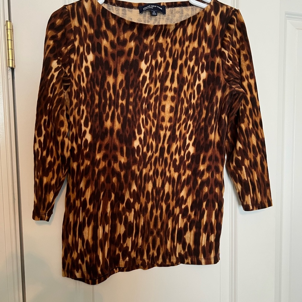 Jones of New York Brown Leopard Print 3/4 Sleeve Blouse